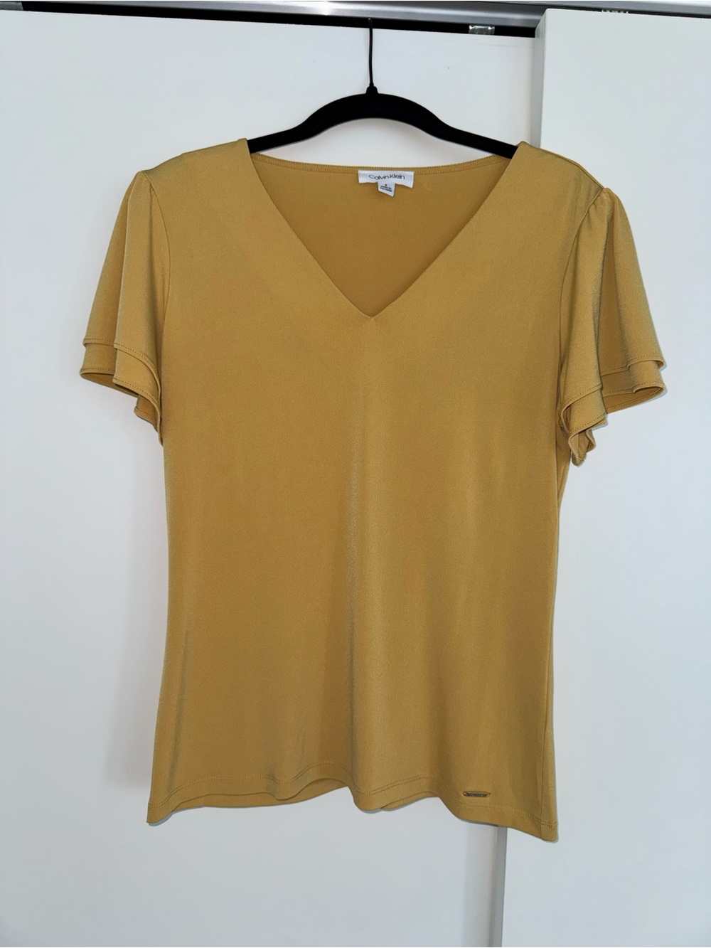 Calvin Klein Mustard V-Neck Flutter Sleeve Top